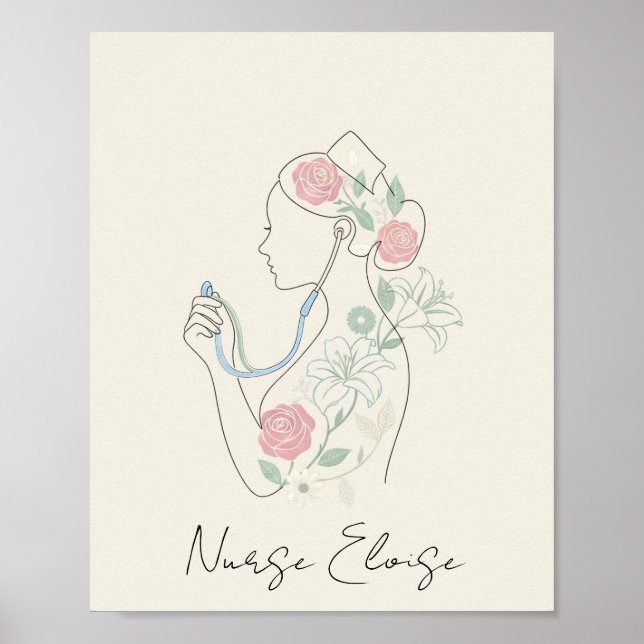 Custom Name Elegant Nurse Silhouette Poster (Framsidan)