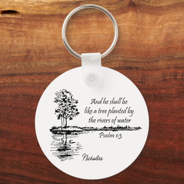 Custom Name Encouraging Scripture Psalm 1:3  Nyckelring (Baksida)