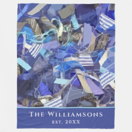 Custom Name Est. Year Blue Purple Abstract Stripes Fleecefilt