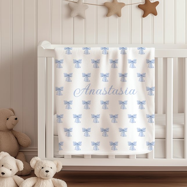 Custom Name Fleece Blanket Coquette Blue Bows Cute (Skapare uppladdad)