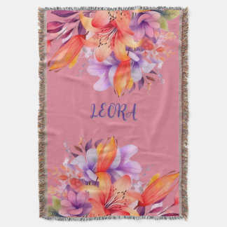 Custom Name Flower Cozy Fleece Throw Filt