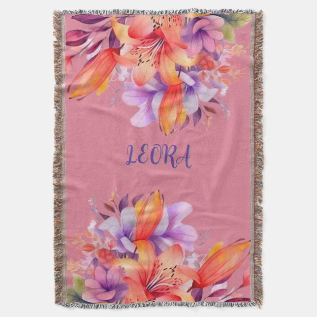 Custom Name Flower Cozy Fleece Throw Filt (Framsidan Vertikal)