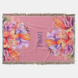 Custom Name Flower Cozy Fleece Throw Filt