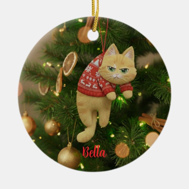 Custom Name Funny Grumpy Cat Christmas Ornament (Framsidan)