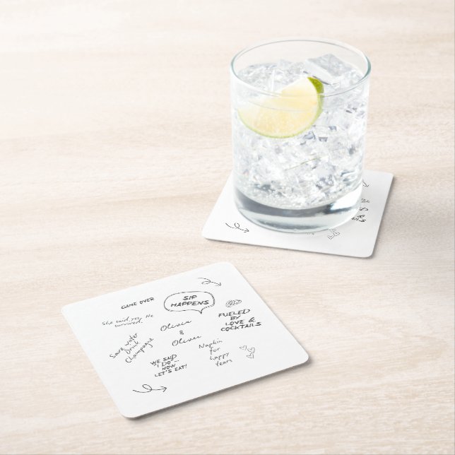 Custom name, funny love note handwriting wedding underlägg papper kvadrat (Insitu)