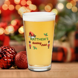 Custom Name Funny Thinking Drink Christmas Hat Glaskopp