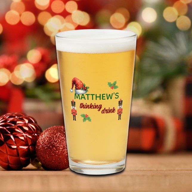 Custom Name Funny Thinking Drink Christmas Hat Glaskopp (Skapare uppladdad)