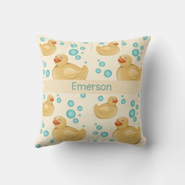 Custom Name Gender Neutral Duck Throw Pillow Kudde (Baksida)