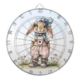 Custom Name girly rabbit blue check bow Darttavla