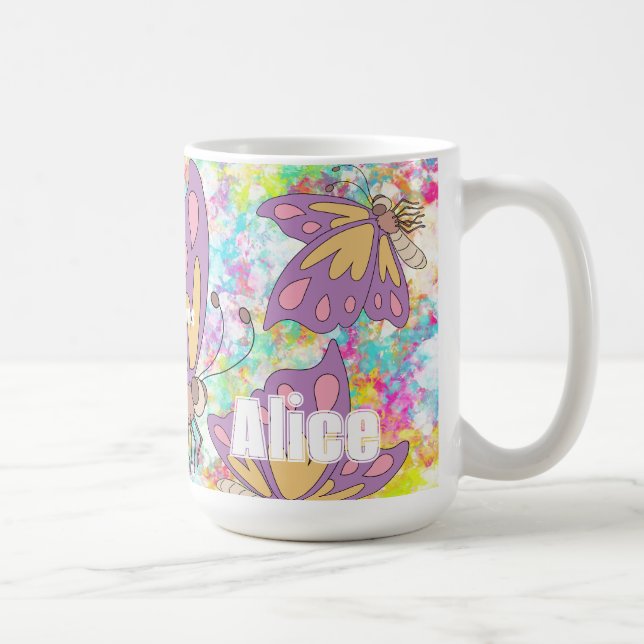 Custom name girly watercolor butterflies Purple Kaffemugg (Höger)