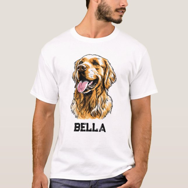 Custom Name Golden Retriever Dog Portrait Funny  T Shirt (Framsida)