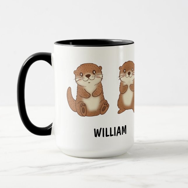 Custom Name Hand Drawn Cute Otters Coffee Mugg (Vänster)