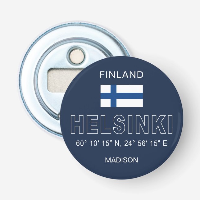 Custom Name Helsinki Coordinates Flasköppnare (Framsidan)