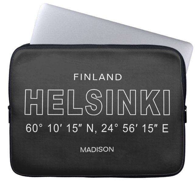 Custom Name Helsinki Coordinates Laptop Fodral (Framsidan)
