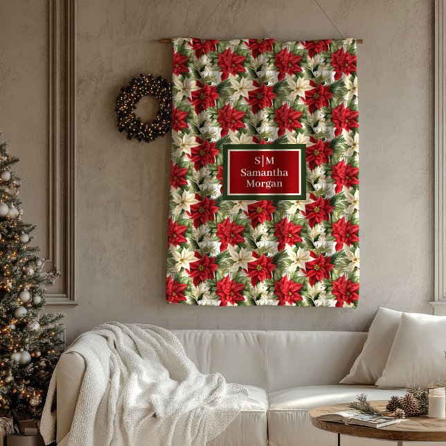 Custom Name Holiday Blanket Chic Poinsettia Style Fleecefilt (Custom Name Holiday Blanket Chic Poinsettia Style)