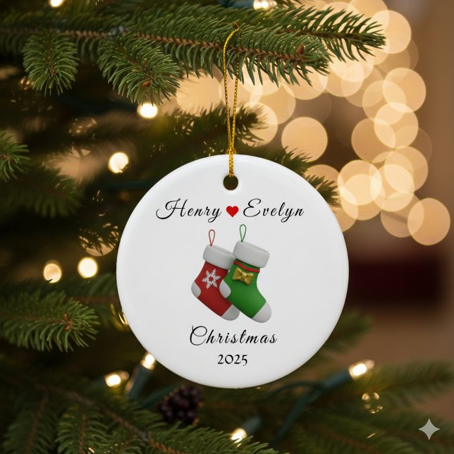 Custom Name Holiday Gift for Couples |  Julgransprydnad Keramik (Skapare uppladdad)