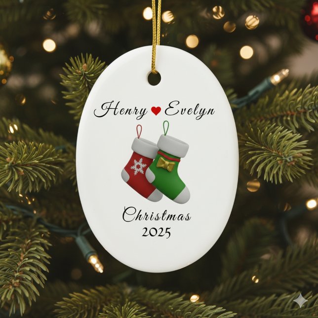 Custom Name Holiday Gift for Couples |  Julgransprydnad Keramik (Skapare uppladdad)