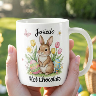Custom Name Hot Chocolate Preppy Easter Bunny Kaffemugg