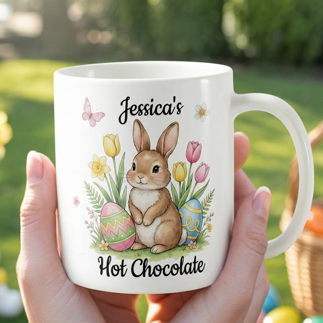 Custom Name Hot Chocolate Preppy Easter Bunny Kaffemugg (Skapare uppladdad)