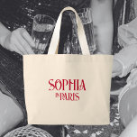 Custom Name In Paris Theme Bachelorette Party Jumbo Tygkasse<br><div class="desc">Turn heads from the airport to the afterparty with the Custom Name in Paris Theme Bachelorette Party Large Tote Bag! Featuring a chic red Parisian-inspired design, this spacious and stylish tote is perfect for carrying all your bridal weekend essentials — from champagne and sunglasses to party favors and accessories. Personalize...</div>