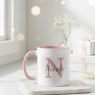 Custom Name &Initial Elegant Dusty Rose Pink Mug   Mugg
