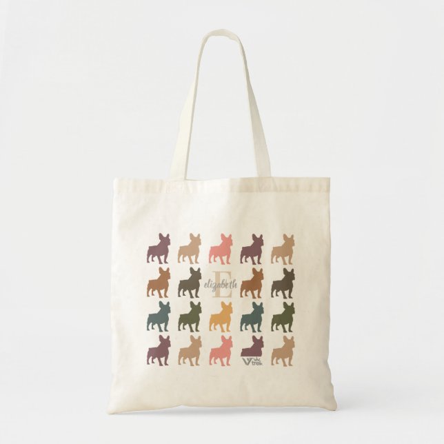 Custom Name Initial French Bulldog Retro Floral Tygkasse (Framsidan)