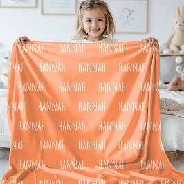 Custom Name Kids Orange Blanket for Girls and Boys Fleecefilt
