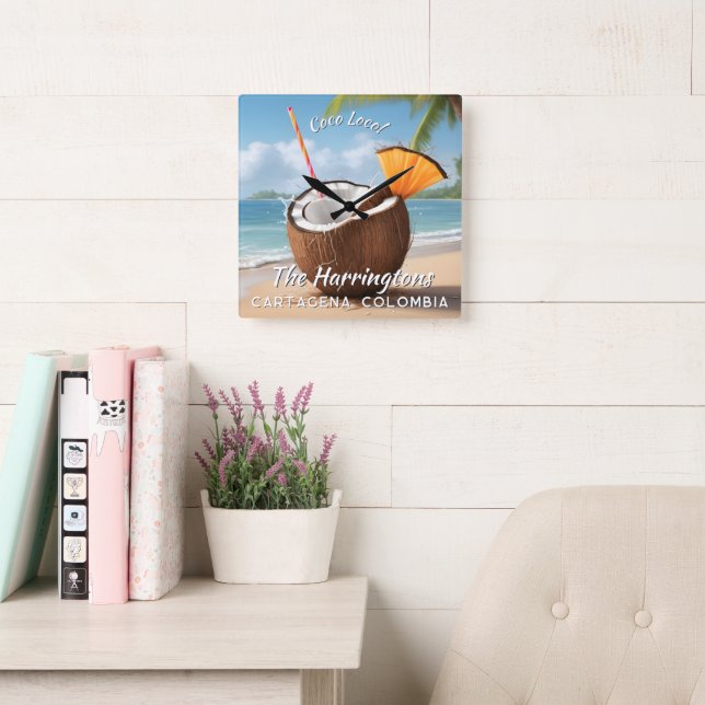 Custom Name & Location Coco Loco Fyrkantig Klocka (Läsesal)