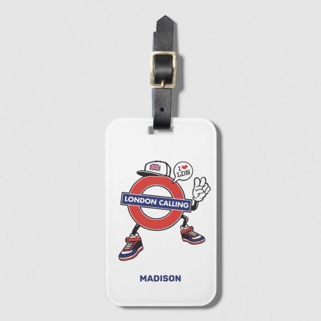 Custom Name London Calling Bagagebricka (Framsida vertikal)