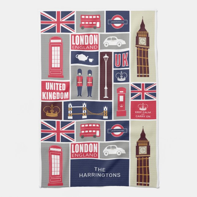 Custom Name London UK Icons Kökshandduk (Vertikal)