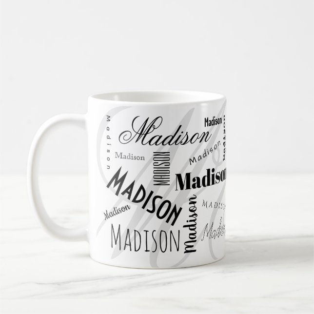 Custom Name Madison Black White Coffee Mug Kaffemugg (Vänster)