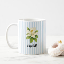 Custom Name Magnolia Painting Nautical Stripe  Kaffemugg