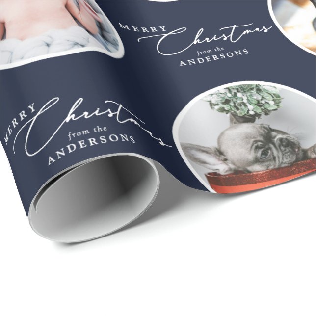 Custom Name Merry Christmas Script 28 Photo Presentpapper (Rullad Hörn)