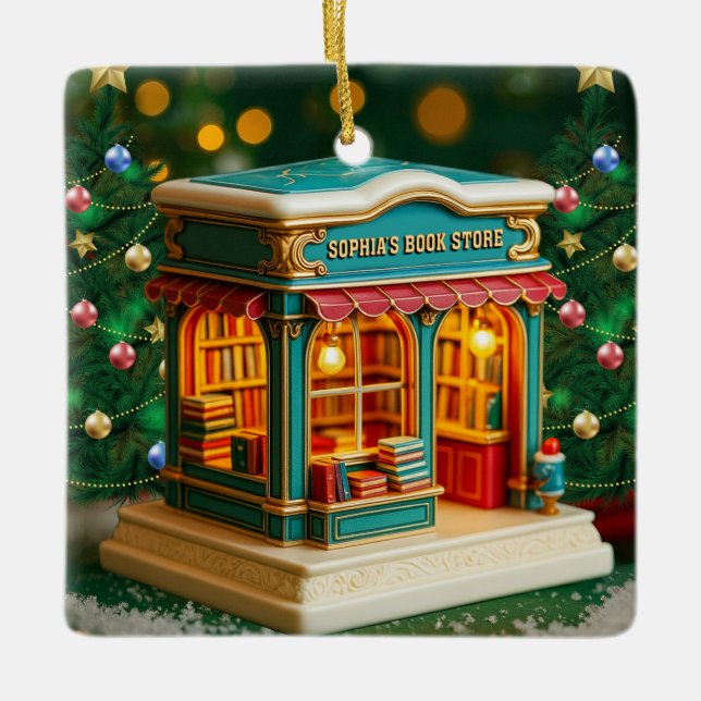 Custom name> message me Bookstore Ceramic Ornament (Framsida)