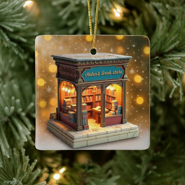 Custom name> message me Bookstore Ceramic Ornament (Träd)