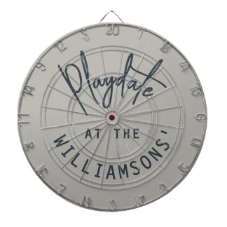 Custom Name Minimalist Gray Navy Blue Playdate  Darttavla