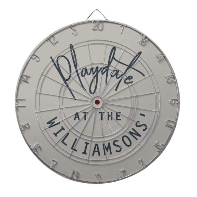 Custom Name Minimalist Gray Navy Blue Playdate  Darttavla (Framsidan)