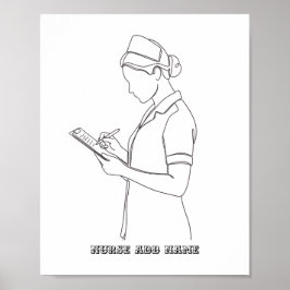 Custom Name Minimalist Nurse Clipboard Line Art Poster