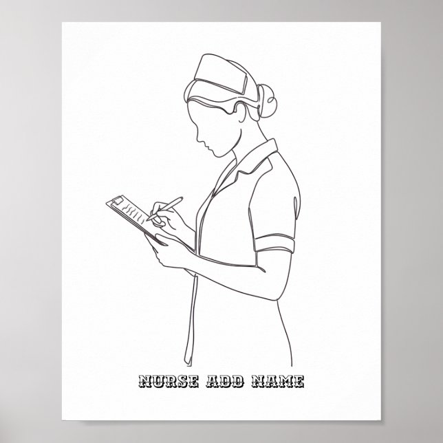 Custom Name Minimalist Nurse Clipboard Line Art  Poster (Framsidan)