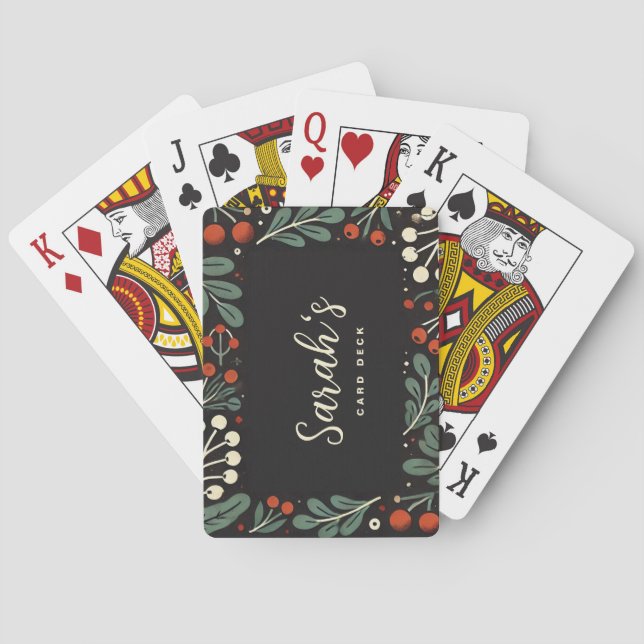 Custom Name Mistletoe Wreath Pattern Poker Cards Casinokort (Baksidan)