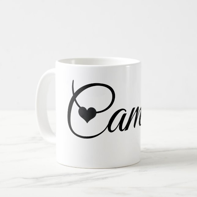 Custom Name Mug Minimalist Script Font with Heart  Kaffemugg (Framsida vänster)