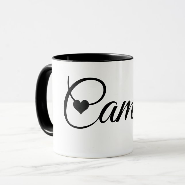 Custom Name Mug Minimalist Script Font with Heart  Mugg (Framsida vänster)