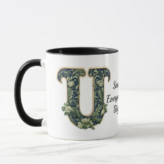 Custom Name Mug with Green Leaf Monogram Mugg