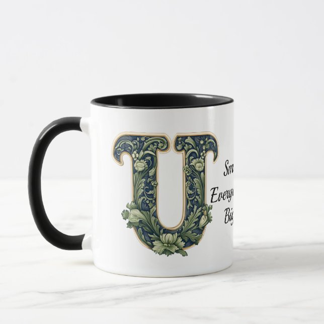 Custom Name Mug with Green Leaf Monogram  Mugg (Vänster)
