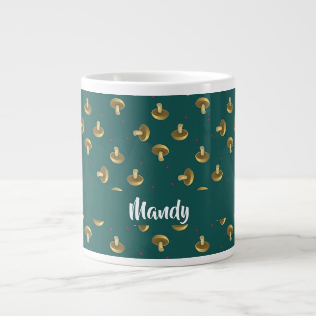 Custom name mushrooms on green jumbo mugg (Framsidan)