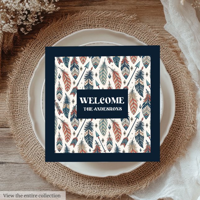 Custom Name Napkins Ethnic Chic Feathers Design Pappersservett (Custom Name Napkins Ethnic Chic Feathers Design)
