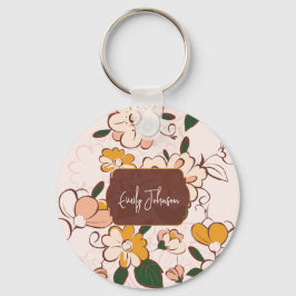 Custom Name Nostalgic Flower Garden Beige Pink Nyckelring
