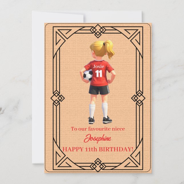 Custom Name Number and Text Birthday Soccer Girl Julkort (Framsida)