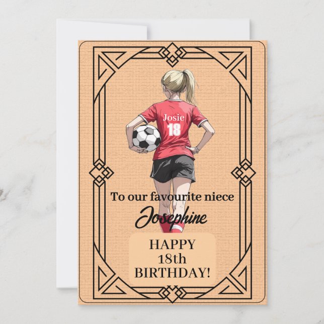 Custom Name Number and Text Birthday Soccer Woman Julkort (Framsida)