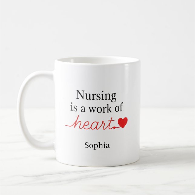 Custom Name Nursing is a Work of Heart Gift Kaffemugg (Vänster)